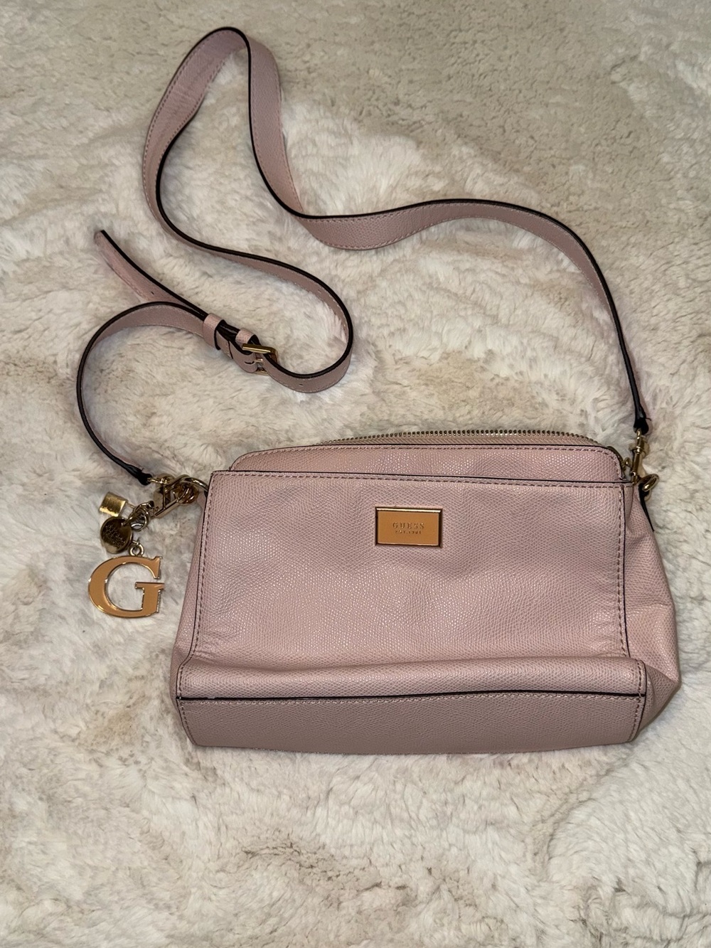 Guess by Marciano Pale Blush Pink Crossbody Bag with Gold Charm